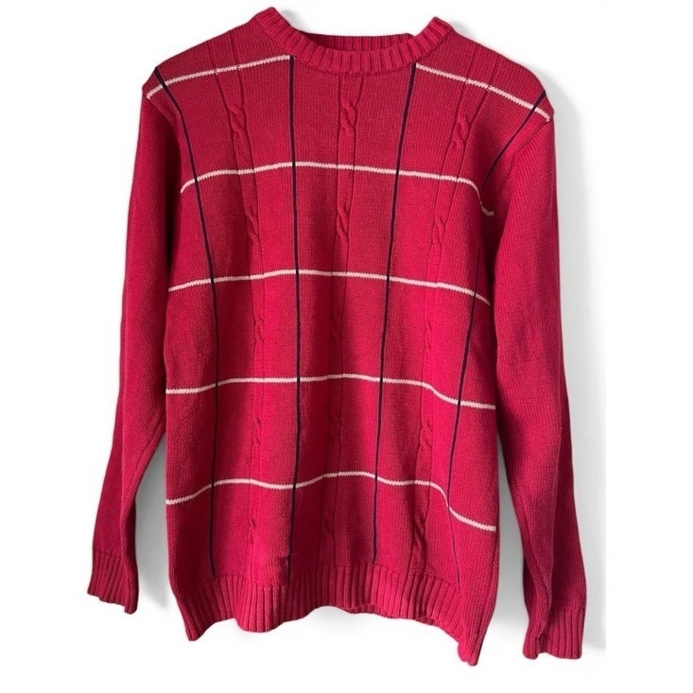 Oscar De La Renta Mens M Red Cable Knit Sweater Cotton Preppy Retro Coastal